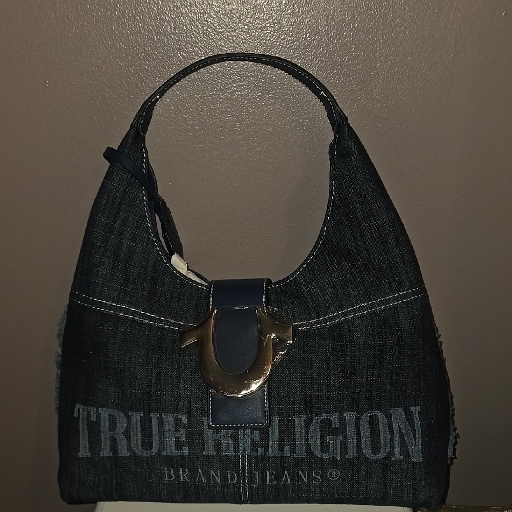 True Religion Denim Hobo Bag with Metallic Accent